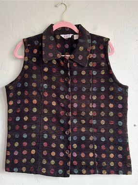 Vintage 90's KEREN hart Black Color Polka Dots Vest Women's Large Cottagecore